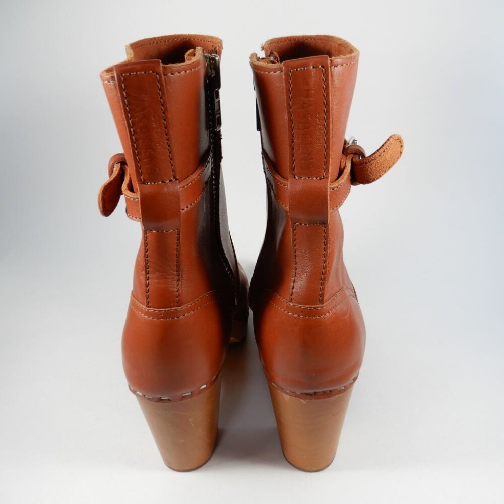Swedish Hasbeens Jodhpur Clog Ankle Boots 39 Cognac Brown
